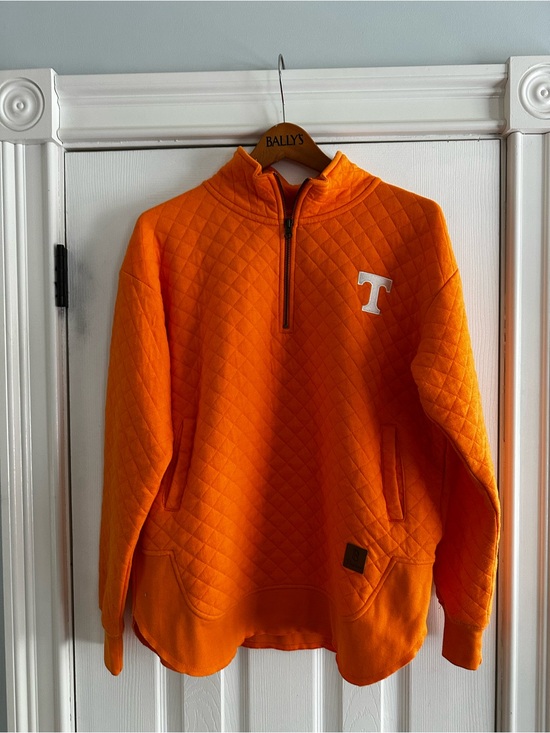 Pressbox Tops - Pressbox Orange Quilted Half-Zip Pullover with White 'T' Logo
